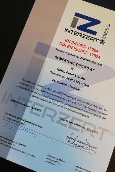 Zertifikat EN17024: Sachverständiger Türen